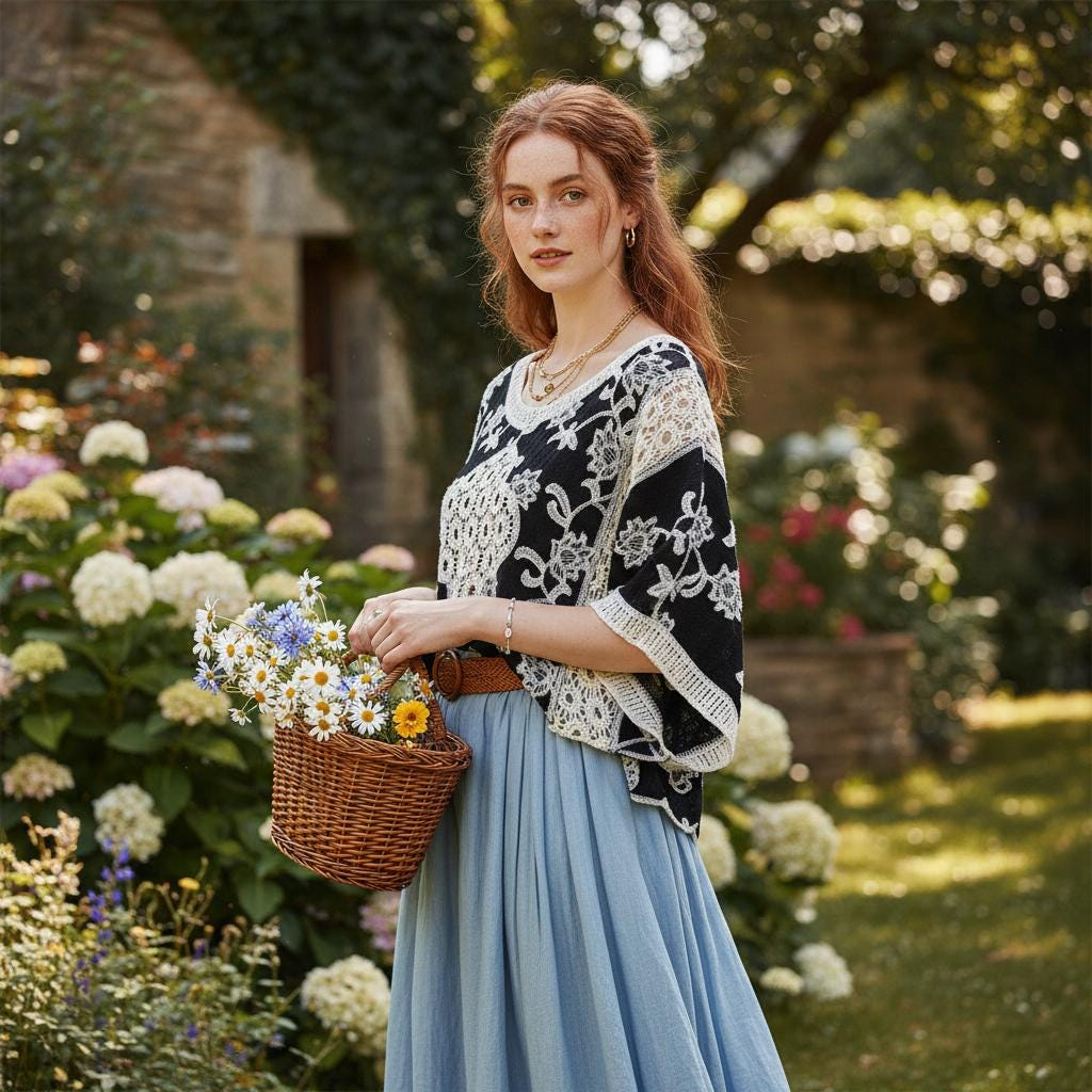 Retro country style black pastoral ethnic style top